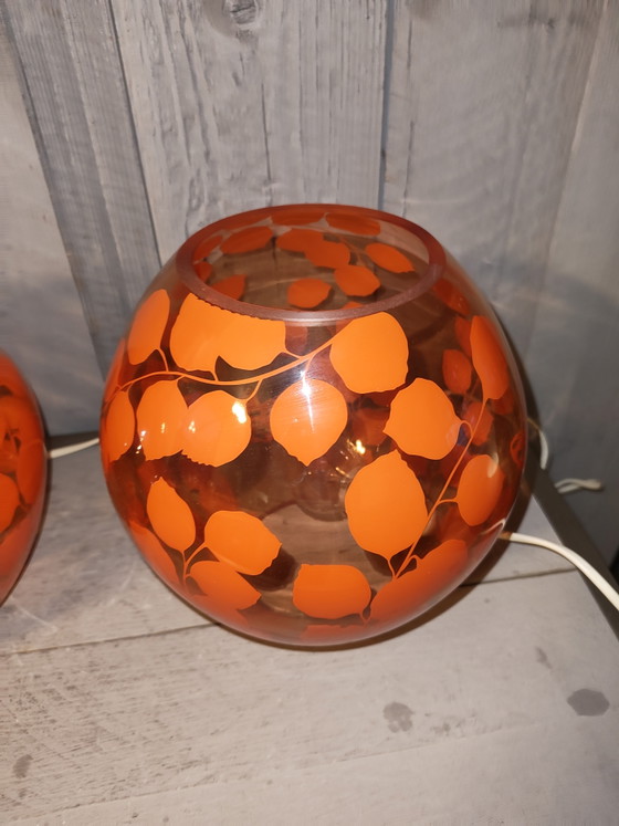 Image 1 of vintage IKEA Knubbig tafellamp set in een zeldzame oranje/rode uitvoering