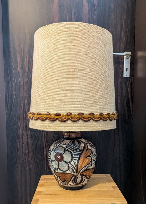 Lampe de table vintage des années 70 en céramique peinte à la main