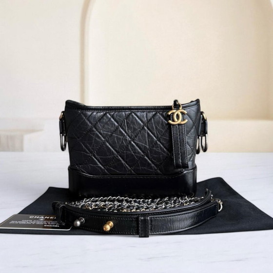 Image 1 of Chanel Gabrielle Small - Quilted Aged Calfskin Black Two-tone Gold Hardware