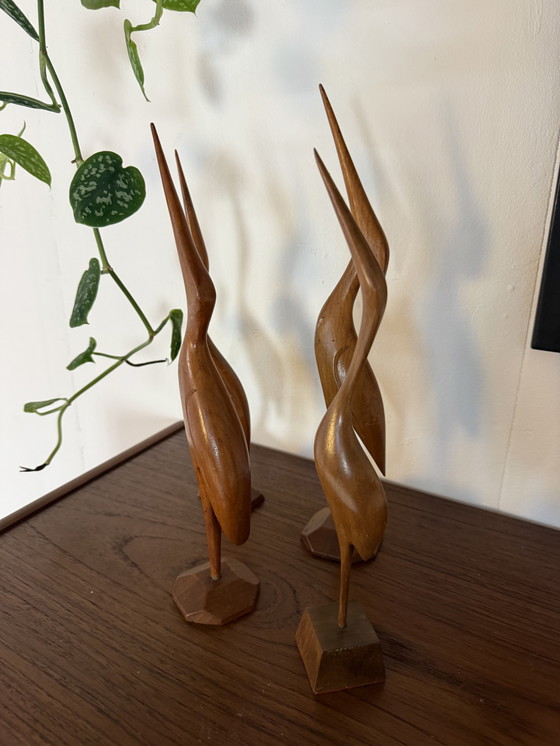 Image 1 of Set of 4 vintage teak cranes/herons '60