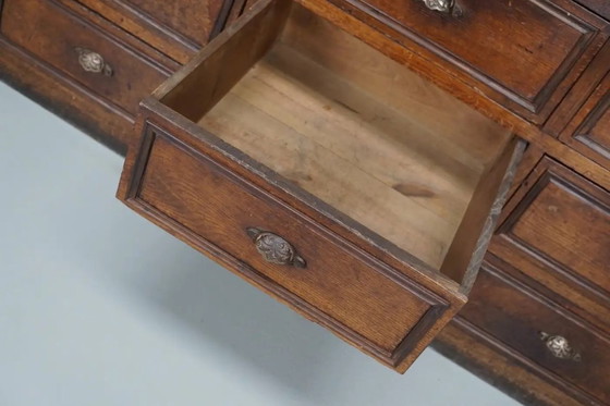 Image 1 of Armoire d'apothicaire/classeur ancienne en chêne et bois fruitier français, début du XXe siècle