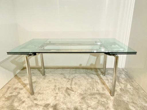 Steel Line (Italie) - Style Le Corbusier - Table à rallonge en chrome et verre