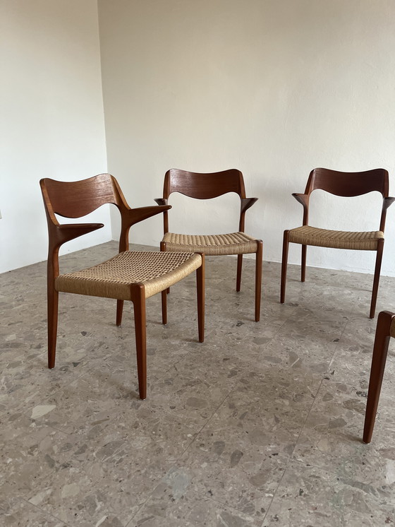 Image 1 of 5x Original "Niels Otto Møller Model 55" Armchair Teak Paper Cord J.L. Møllers!!