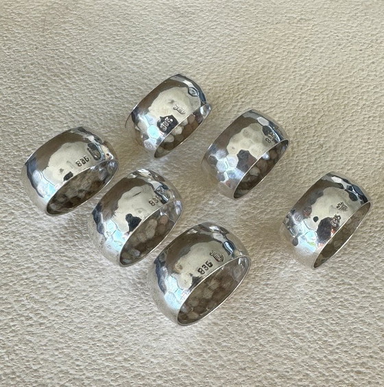 Image 1 of Hermann Bauer, Schwäbisch Gmünd (founded 1863) - Napkin ring (6) - Finger rings for fabric - .835 silver - with gift box