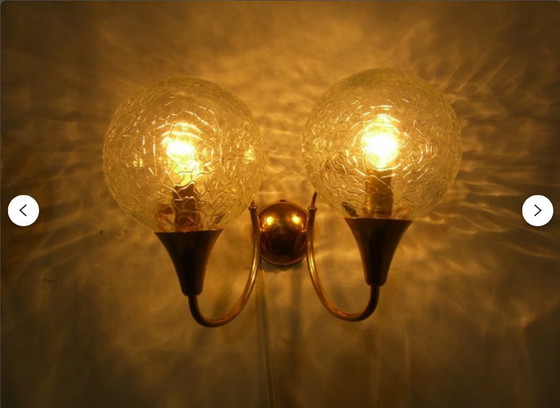 Image 1 of Applique (2), Mid Century Modern, Art Déco, ottone, vetro di Murano, vintage, raro