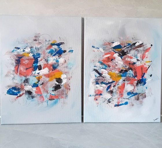 Image 1 of 2-panel abstract paintings