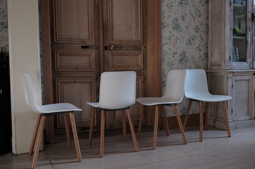 Vitra HAL Wood stoelen - set van 4 - wit/eiken