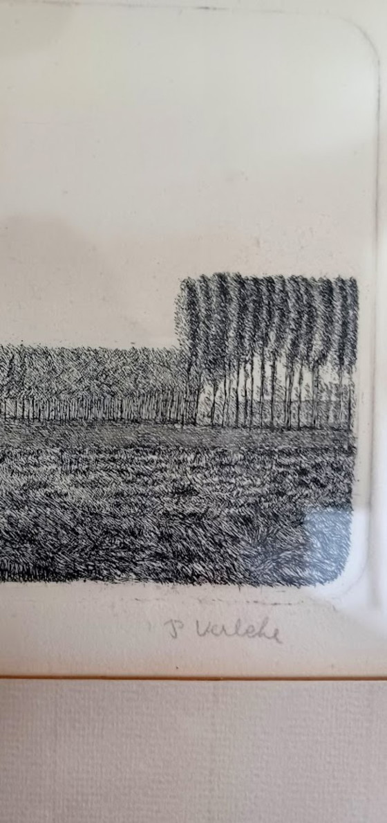 Image 1 of  P. Verbeke duo‑ets Vlaams landschap – authentieke academische grafiek – minimalistische kunst – jaren ’60–’80