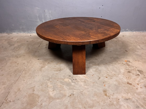 Image 1 of Tavolino da caffè rotondo brutalista in rovere massello