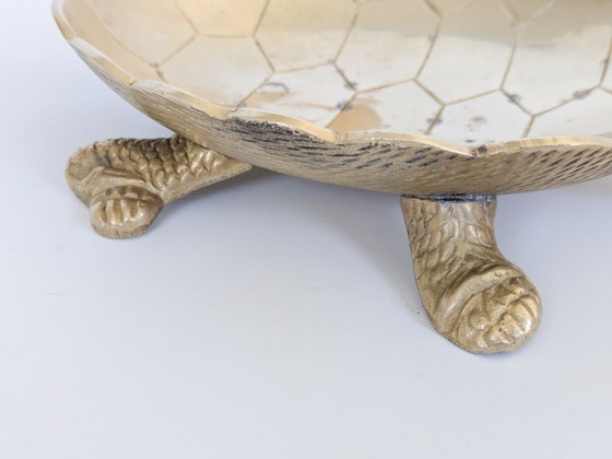 Image 1 of Vintage messing schaaltje in de vorm van een schildpad (Turtle Vide Poche), Hollywood Regency, mid-century sieradenschaaltje.