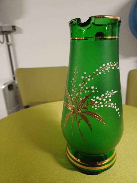 Image 1 of Vintage vase green with gold overlay.