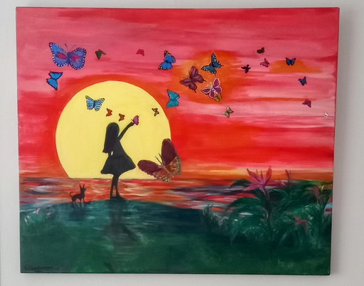 T. van Steenbergen. New "Girl with Butterflies" 100 x 120 cm