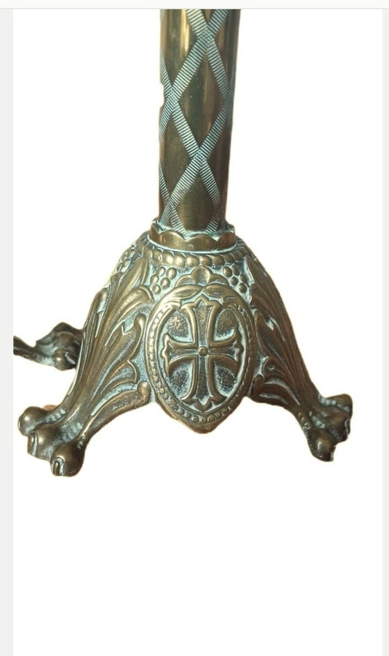 Prachtige Antieke Neogotische Kerkkandelaars – Decoratieve objecten, Brass, Bronze (photo 6 of 7)