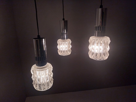 Image 1 of Vintage Hanglamp met 3 Lichtpunten (Chroom + Glas), Jaren 70