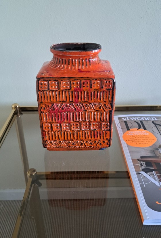 Image 1 of Vintage vase BAY ceramic red orange rectangle