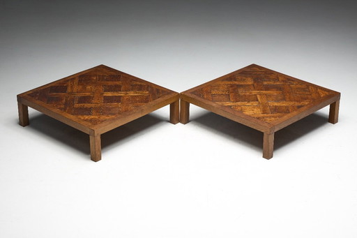 Brutalist Parquet Coffee Table, France, 1970s