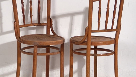 Antique Thonet chairs with engraved seat (c.1920). Set of two pieces #1 – Dining chairs (photo 3 of 10)