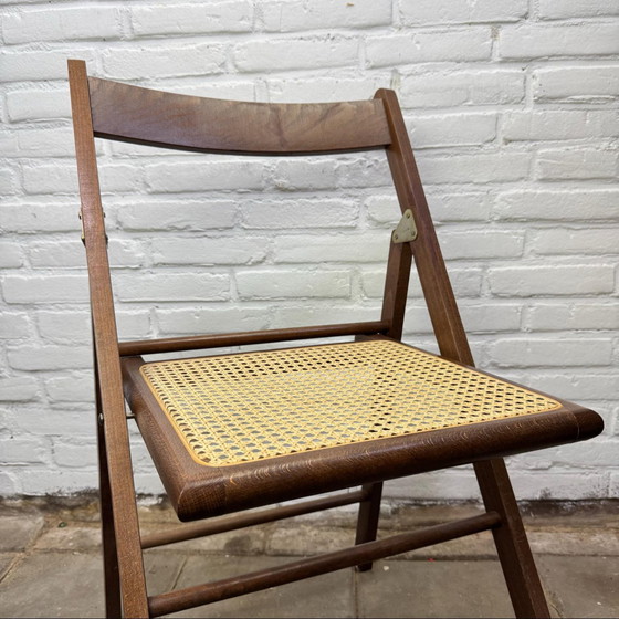 Image 1 of 4 x Chaises pliantes en bois cannées Mid Century - design italien avec cannage en sangle