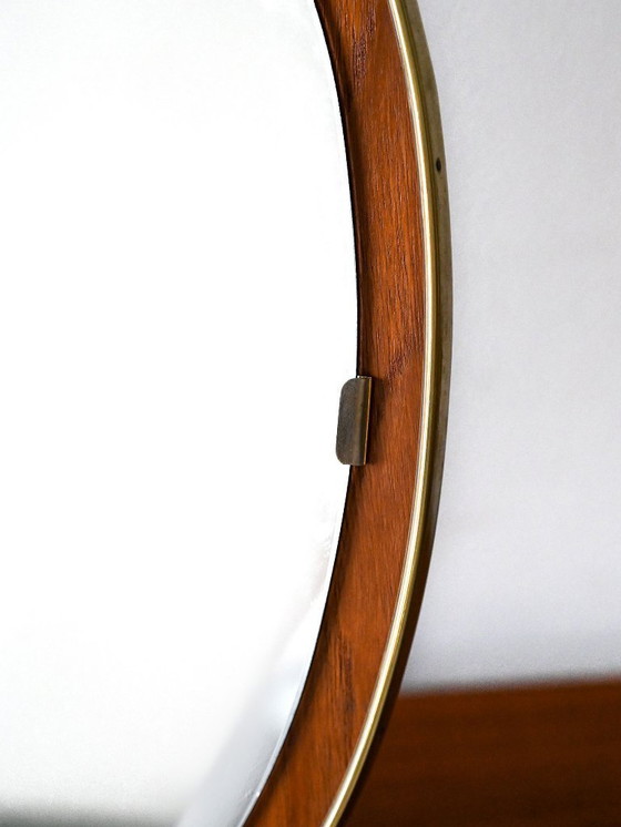 Image 1 of Specchio da tavolo vintage scandinavo in teak e ottone