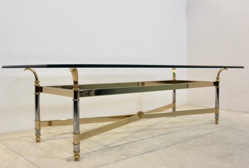 Mitteltisch aus Messing, Chrom und Glas, Frankreich 1970er