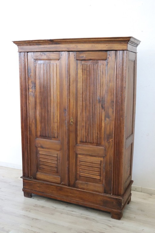 Antique solid poplar wood small wardrobe, Italy late 19th century