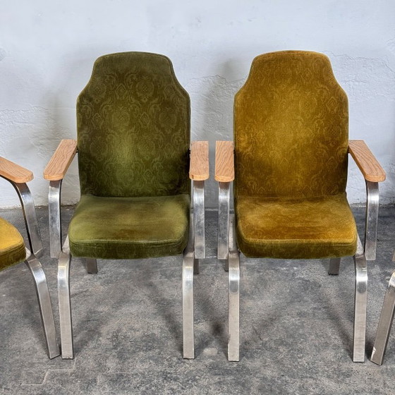 Image 1 of Brutalist Green Oak Armchairs set of 6, 1960s