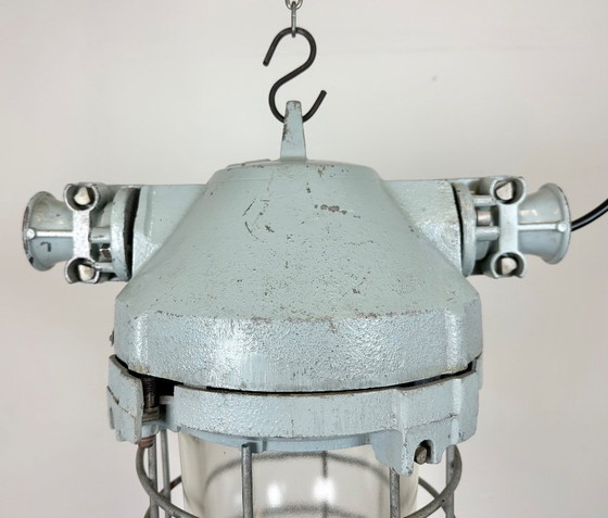 Image 1 of Grey Industrial Bunker Hanging Light with Iron Cage from Elektrosvit, 1970s