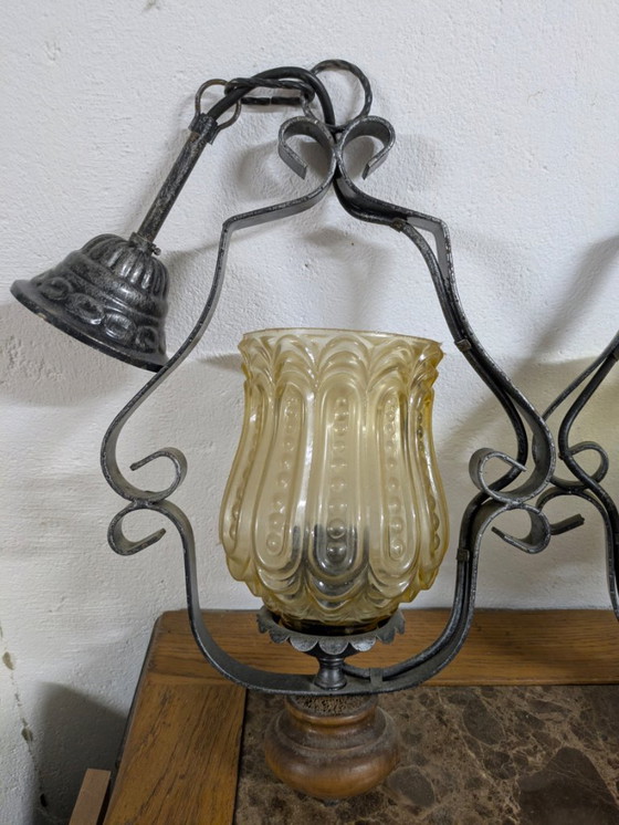Lampada a sospensione in metallo e vetro ambrato, Lampade a sospensione, Grigio, Vintage (foto 2 di 5)