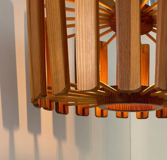 Image 1 of Vintage hanglamp van grenenhout, Zweden 1970.