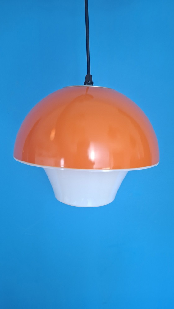 Image 1 of Orange vintage space age massive mushroom pendant lamp