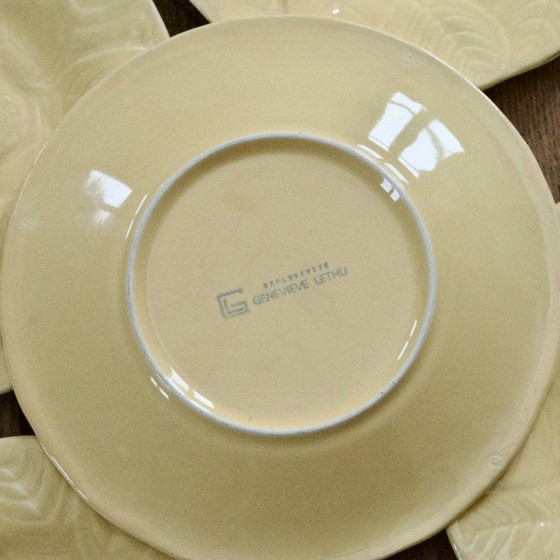 Image 1 of Vintage strawberry-patterned earthenware plates signed Genevieve Lethu