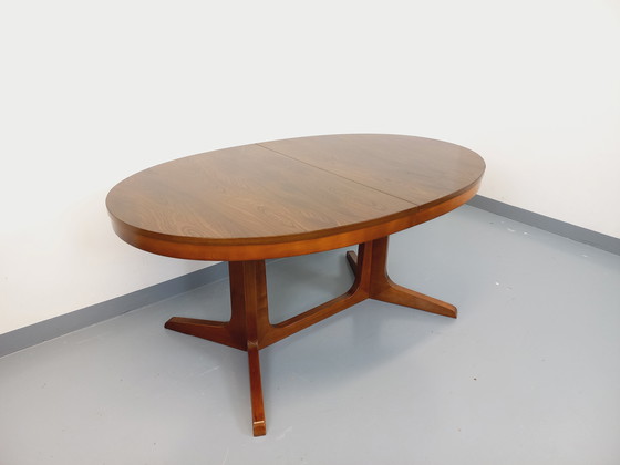 Image 1 of 60s-70s vintage Baumann elm wood oval dining table with extensions