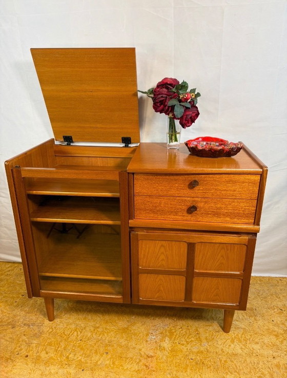 Image 1 of Mid Century Retro Teak Music Cabinet by Nathan (Circa 1960)     A fantastic and funky mid century modern teak music cabinet by N