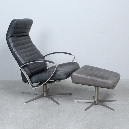 BoConcept – Lounge-Sessel mit Hocker – Leder, Metall