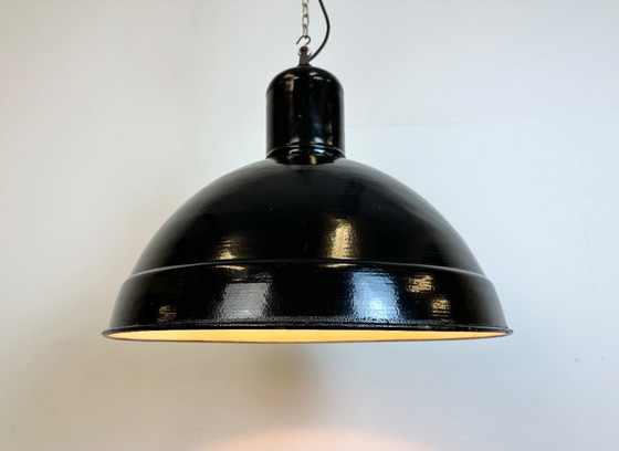 Image 1 of Industrial Black Enamel Factory Pendant Lamp, 1950s