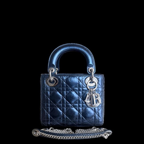Image 1 of DIOR LADY MINI - PELLE DI VITELLO LUCIDA CANNAGE, BLU METALLIZZATO, FERRAMENTA ARGENTO
