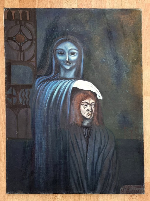 Hellmuth Eichner (1936–2012) – Dipinto ad olio “Salome e San Giovanni…” (1966) – wanddecoratie, Canvas