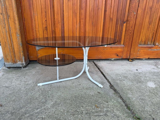Ovale Salontafel met Metalen Poten en Rookglazen Blad, Jaren 90