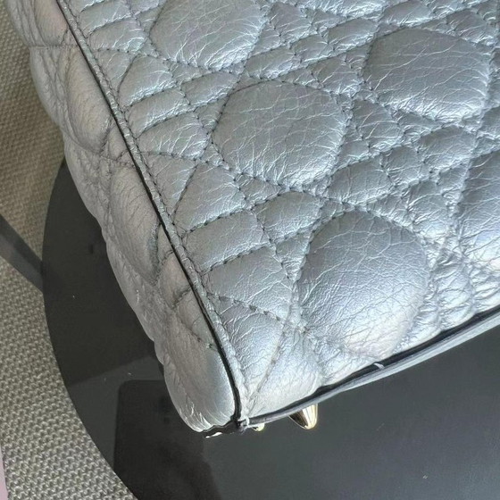 Image 1 of *FLAP OPEN* DIOR LADY MEDIUM - GRAINED CALFSKIN METALLIC SILVER GOLDEN HARDWARE