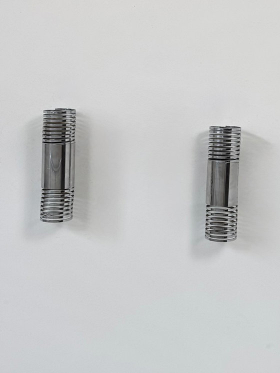 Image 1 of Paar antike, verchromte Metall-Wandleuchten mit Federmechanismus, Frankreich, 1970