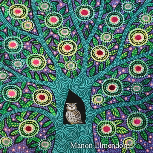 Unique Hand-Painted Owl Painting New 20x20 cm