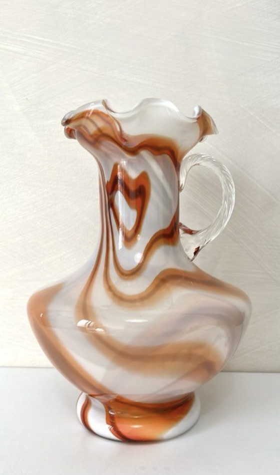 Image 1 of Vintage Murano opalen vaas, oranje en wit, jaren 70