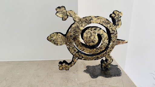Sculpture de tortue vintage et porte-bougie chauffe-plat – beeldhouwkunst, Metal