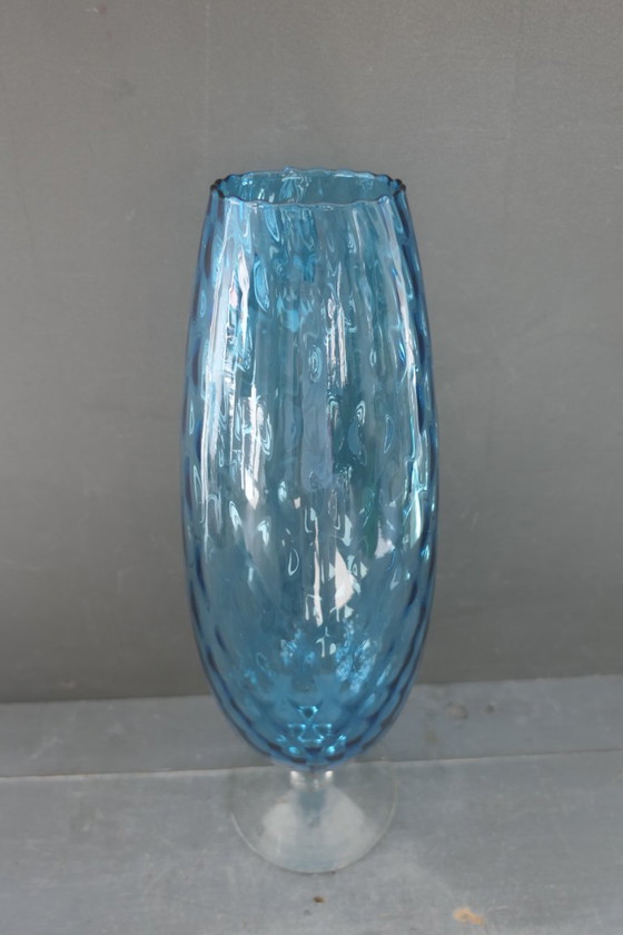 Vintage Empoli Optically Blown Glass Vase Turquoise (photo 4 of 10)