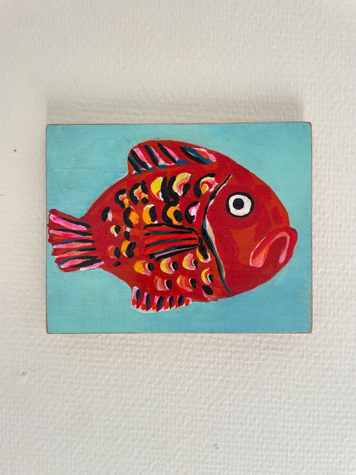 Painting of a fish on wood – schilderijen tekeningen