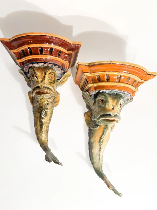 Pair of 19th Century Central Italian Ceramic Fish-shaped Brackets – decoratieve objecten