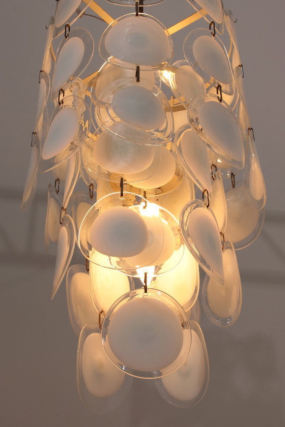 Image 1 of Lustre à disque en verre de Murano vénitien, style italien du milieu du XXe siècle, par Vistosi