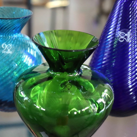 Image 1 of Small Murano Glass Vase Signed Venini 2012 with Original Label, set of 3
