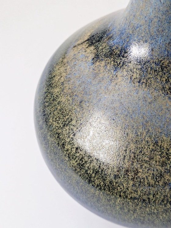 Image 1 of Vintage Seafoam Glaze Ceramic Vase, Balloon Form, Hare’s Fur Style, Midcentury Scandinavian Style