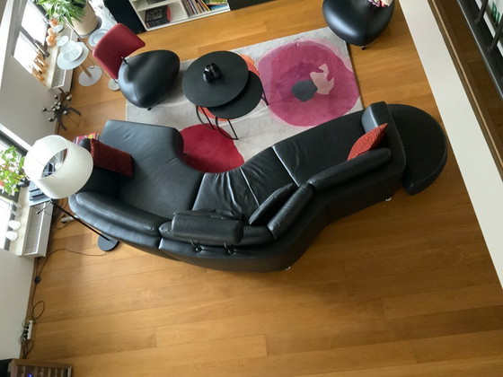 Image 1 of Zwart leren organische bank van FM Muster